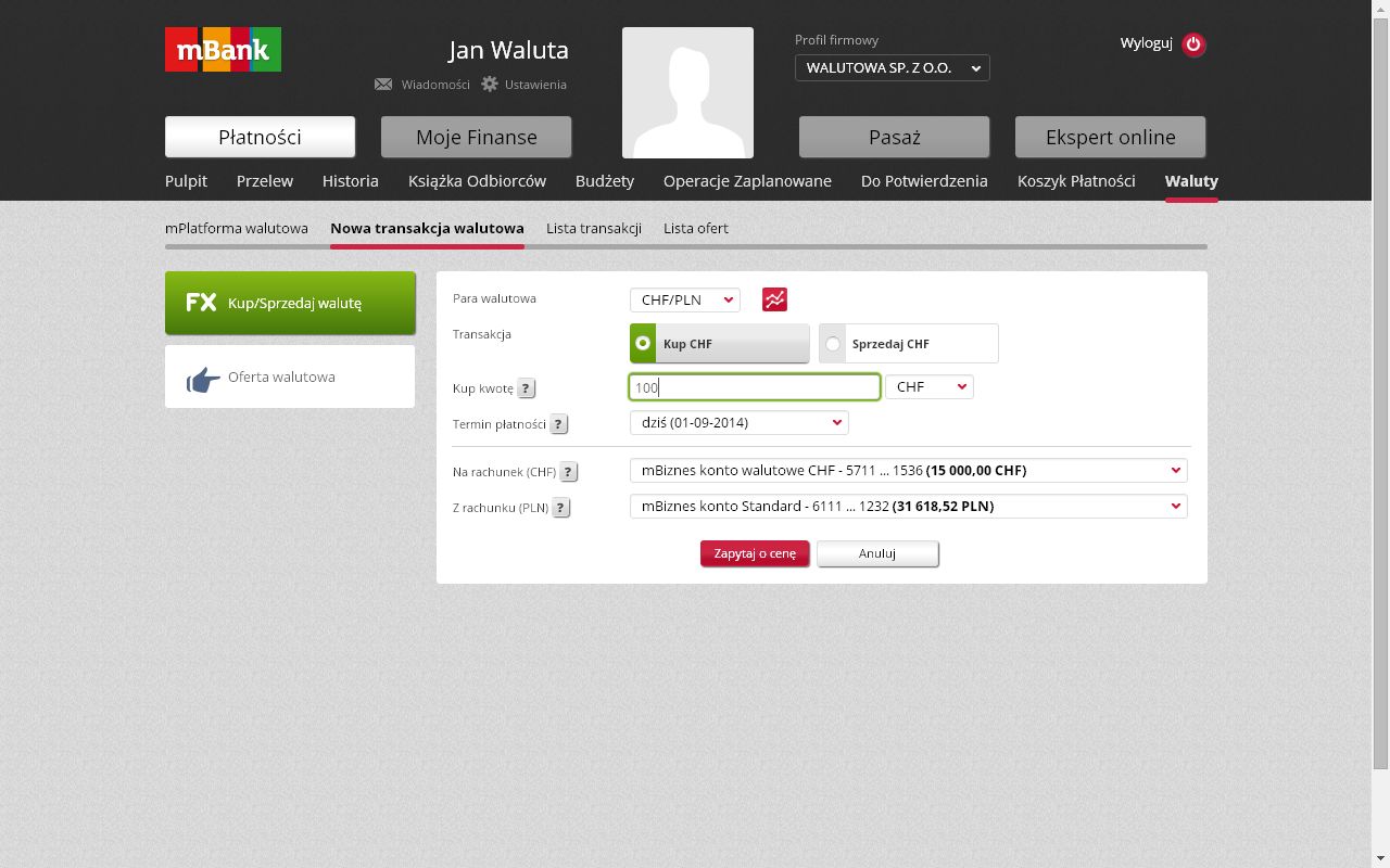 Oferta walutowa - mBank
