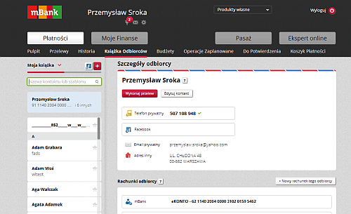 Kontakt własny w serwisie transakcyjnym mBanku