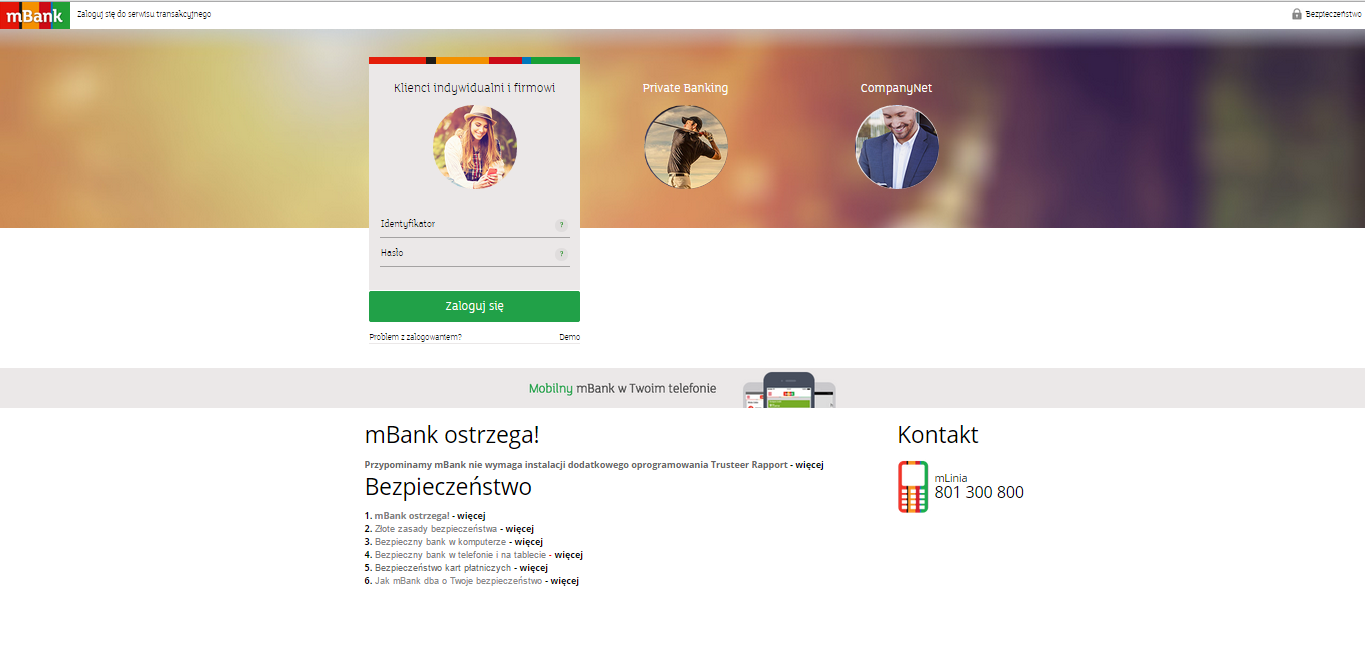 Widok ekranu logowania dla klientów indywidualnych