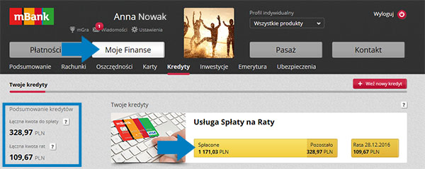 Podstawowe informacje o usłudze Spłaty na raty znajdziesz w serwisie transakcyjnym