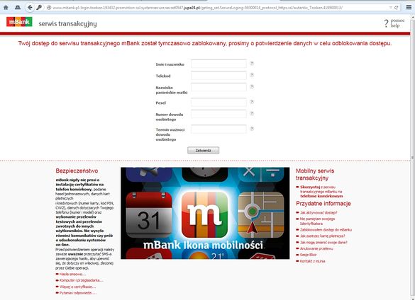 mBank nie realizuje mailingu dotyczącego zablokowania rachunku