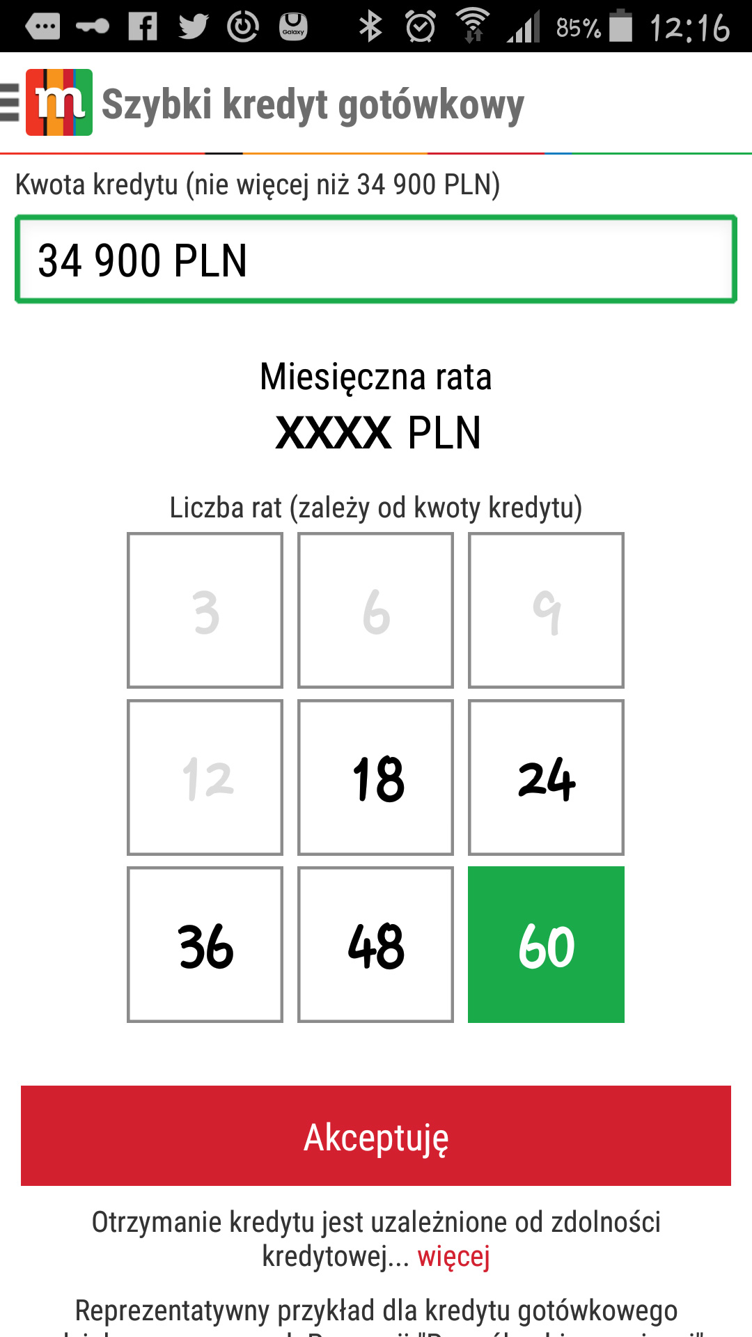 Szybki kredyt w aplikacji mobilnej mBanku 