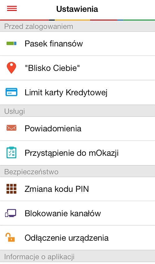 Ustawienia - aplikacja mobilna mBank