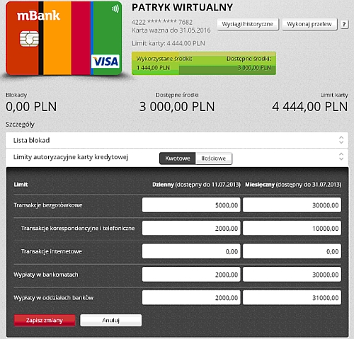 Limity autoryzacyjne - mBank