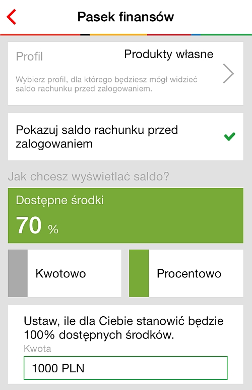Teraz masz możliwość wyboru pokazywania dostępnych środków  …w formie procentowej bądź kwotowej