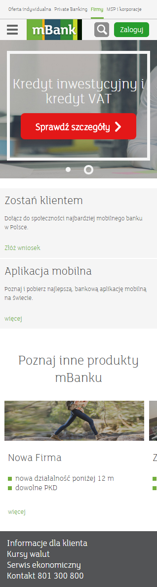 Widok strony głównej serwisu z ofertą firmową na smartfonie